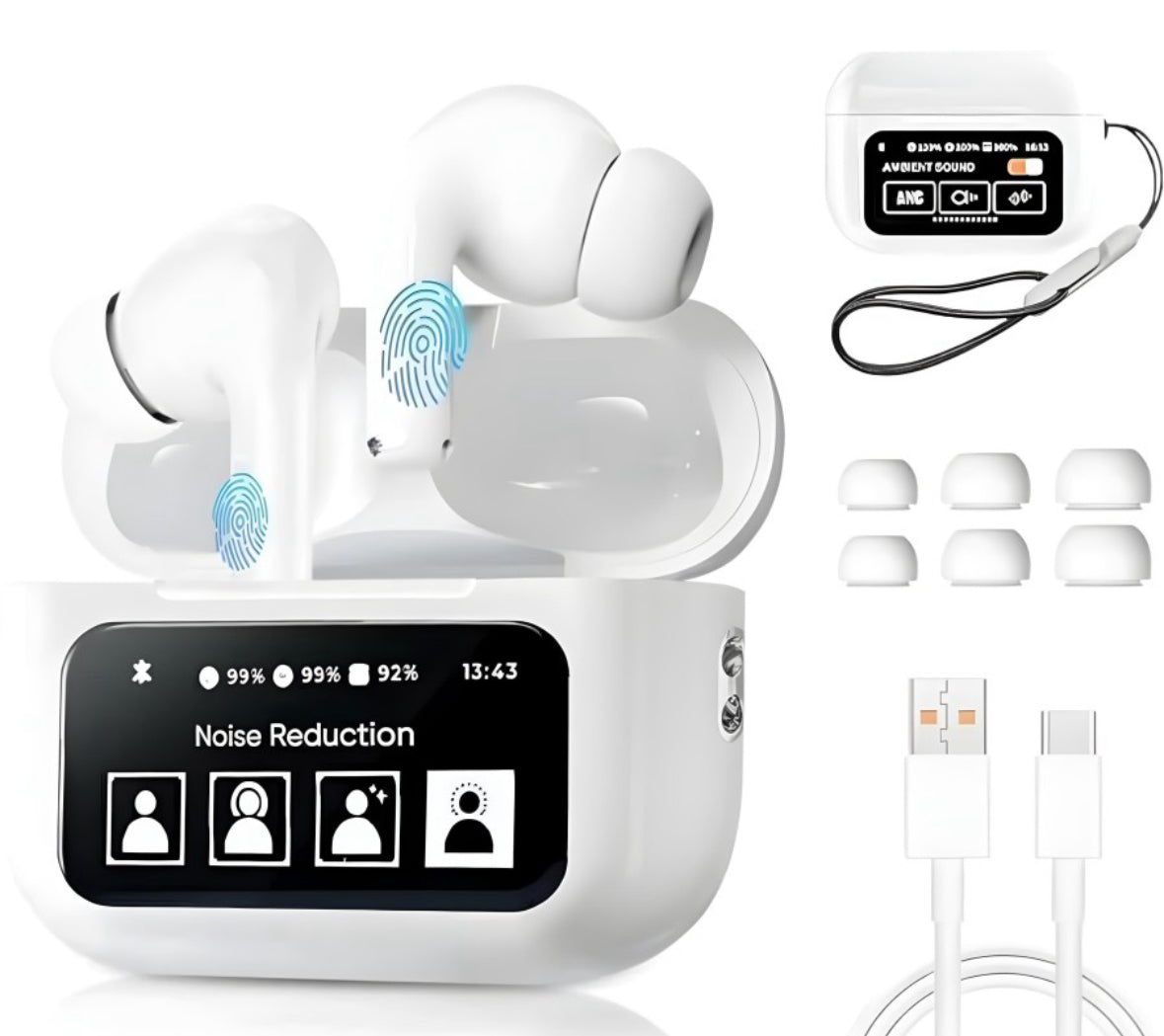 Wireless Earbuds, 30dB Noise Cancelling Earbuds,Ear Buds,Touchscreen Charging Case 2.01", 40H Total Playtime, Dual Dynamic Drivers, Stereo Sound for Sports